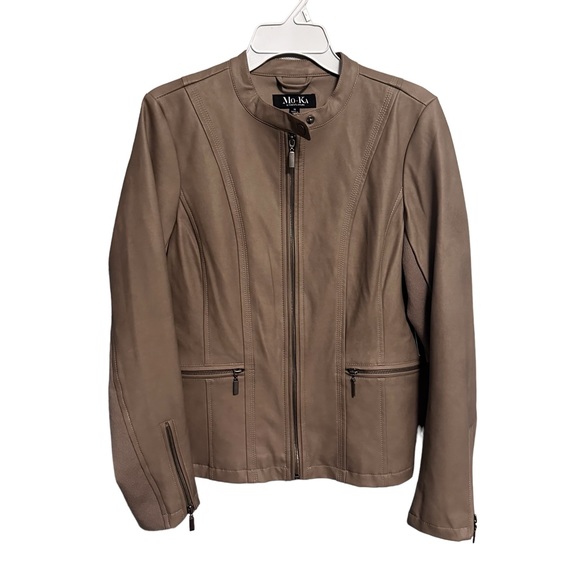 MoKa Jackets & Coats Nwt Moka Ebele Feux Leather Zip Jacket Truffle Size Medium Poshmark